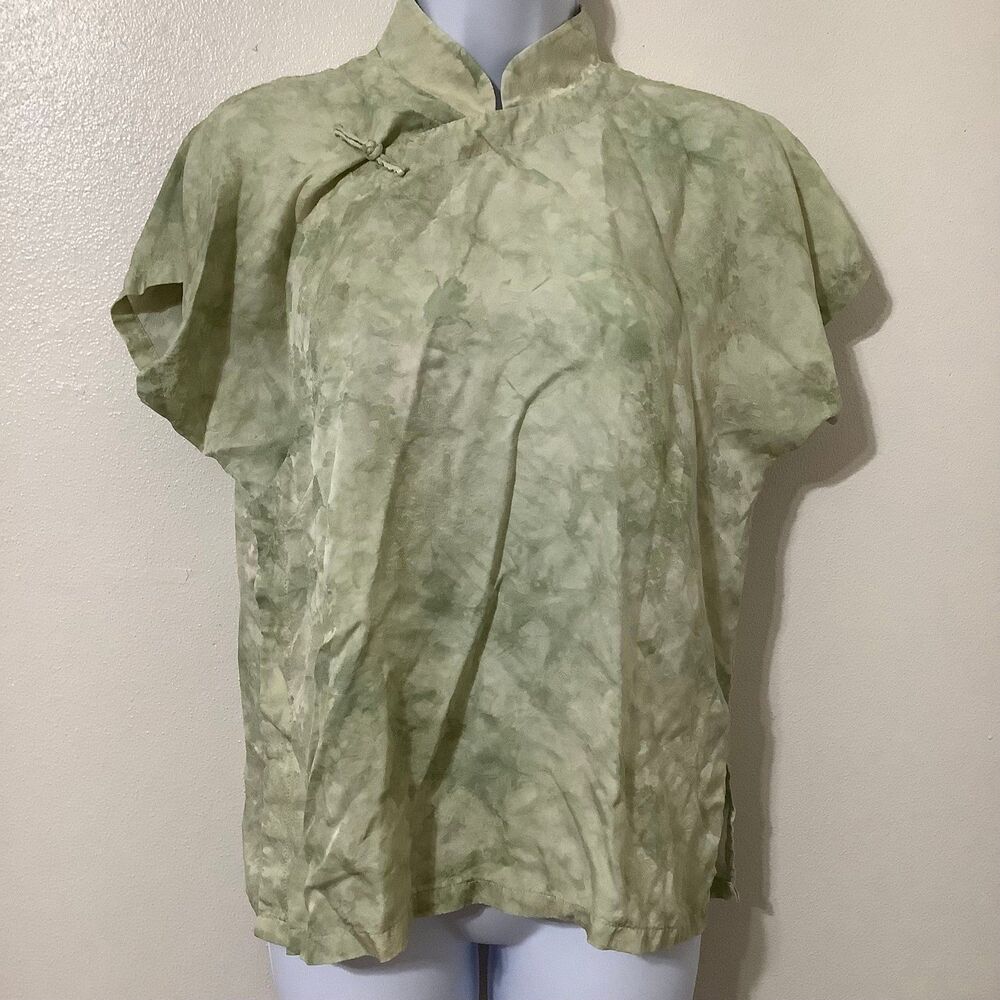 Vintage Silk Fairy Grunge Fairycore Green Dainty‎ Floral Butterfly Blouse Small